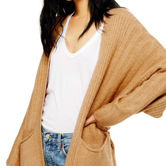 NWT Topshop Open Front Oversized Cardigan Camel - Picture 2 of 7